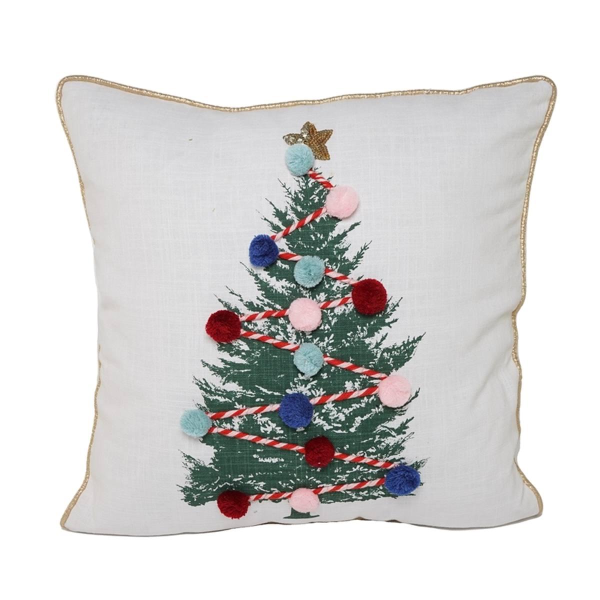 Cuscino bianco dec.albero 45x45cm cotone