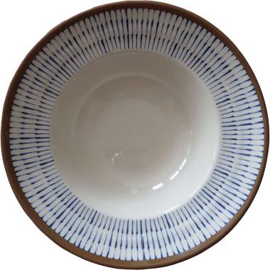Pasta bowl cm 25 cream and blue with brown edge